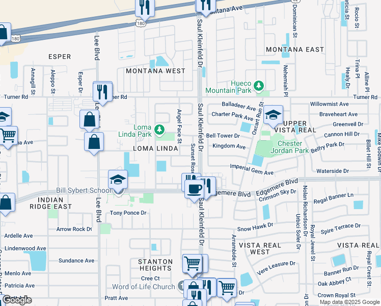 map of restaurants, bars, coffee shops, grocery stores, and more near 11685 Desert Keep Drive in El Paso