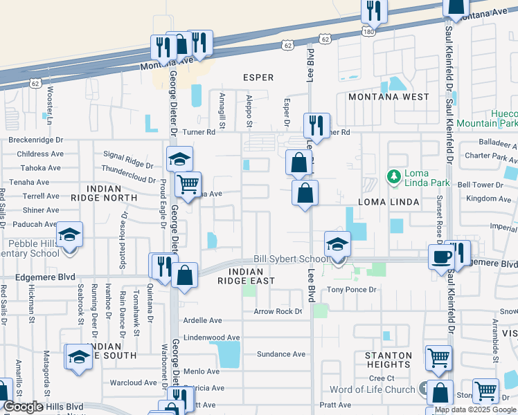 map of restaurants, bars, coffee shops, grocery stores, and more near 11413 Chickasaw Drive in El Paso