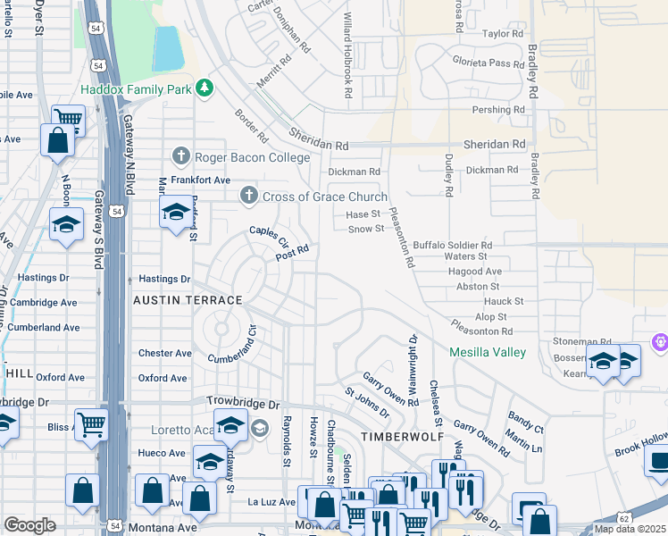 map of restaurants, bars, coffee shops, grocery stores, and more near 1952 Saint Johns Drive in El Paso
