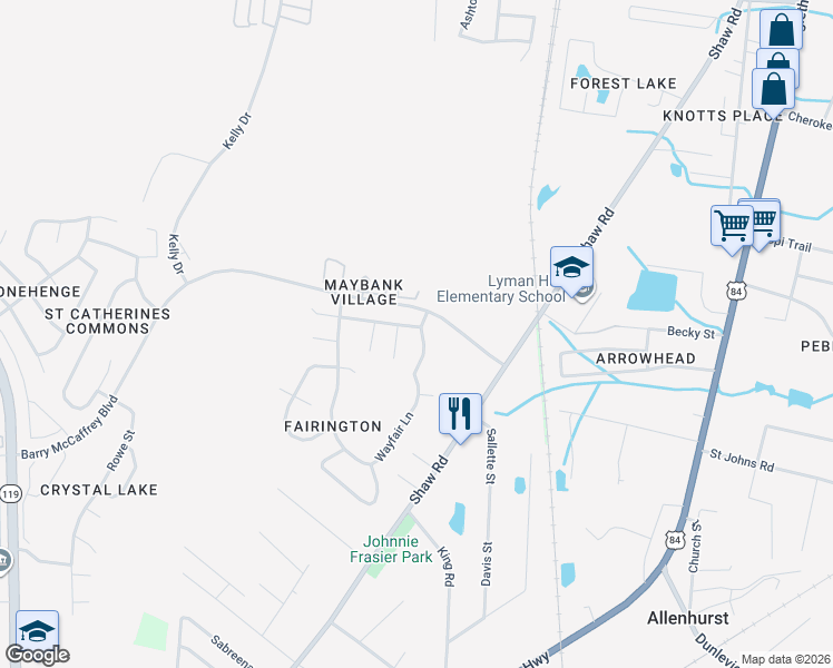 map of restaurants, bars, coffee shops, grocery stores, and more near 192 Wayfair Lane in Hinesville