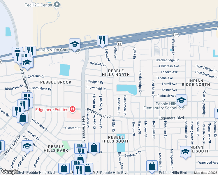 map of restaurants, bars, coffee shops, grocery stores, and more near 10969 Brownfield Drive in El Paso