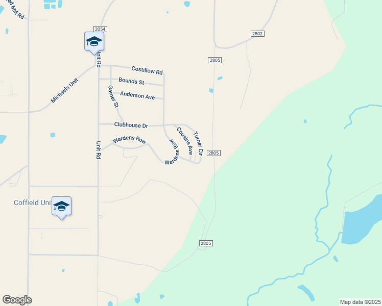 map of restaurants, bars, coffee shops, grocery stores, and more near Turner Circle in Tennessee Colony