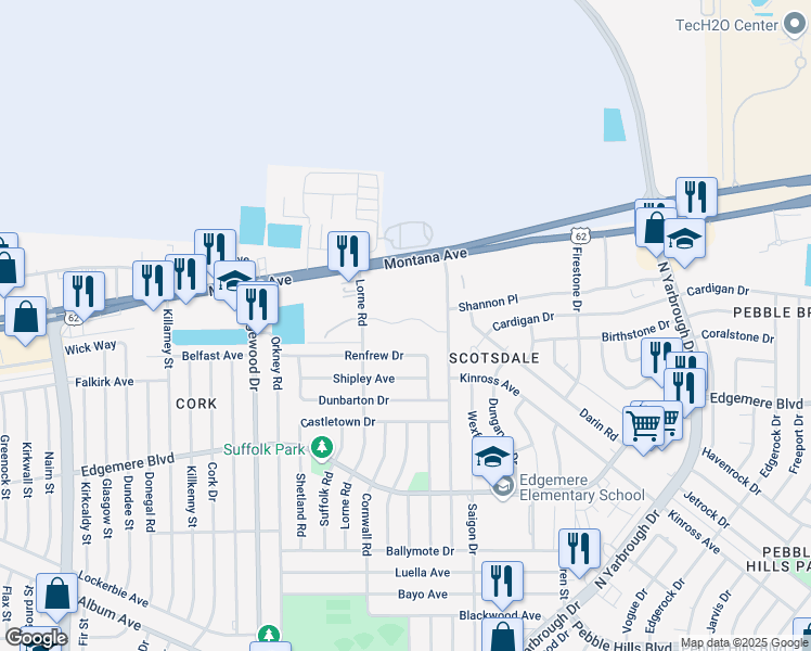 map of restaurants, bars, coffee shops, grocery stores, and more near 10225 Renfrew Drive in El Paso