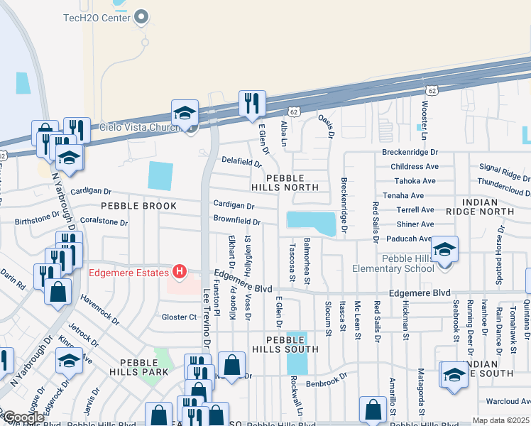 map of restaurants, bars, coffee shops, grocery stores, and more near 3469 Wayside Street in El Paso