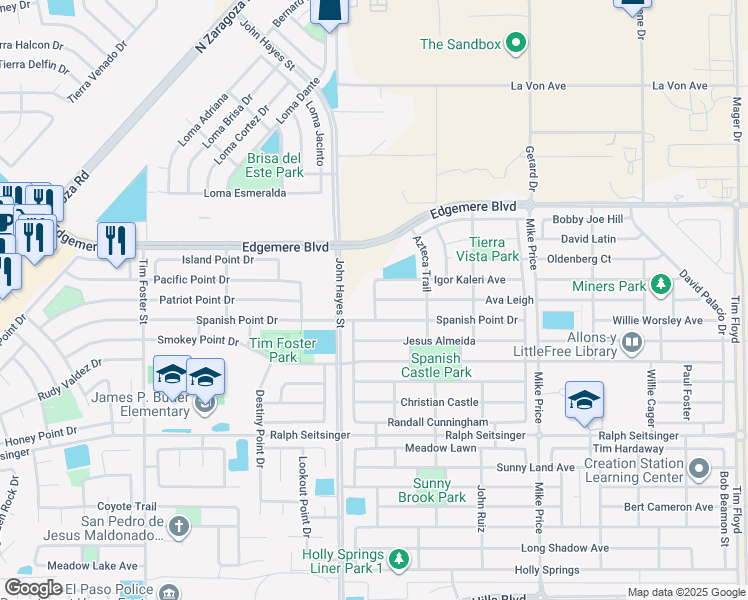 map of restaurants, bars, coffee shops, grocery stores, and more near Percheron in El Paso