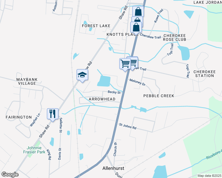 map of restaurants, bars, coffee shops, grocery stores, and more near 121 Becky Street in Hinesville