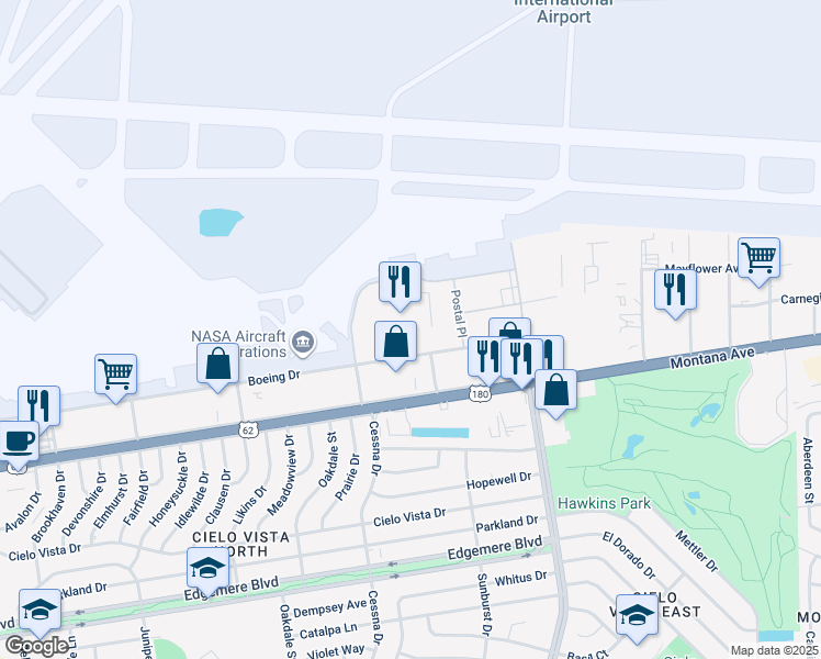 map of restaurants, bars, coffee shops, grocery stores, and more near in El Paso