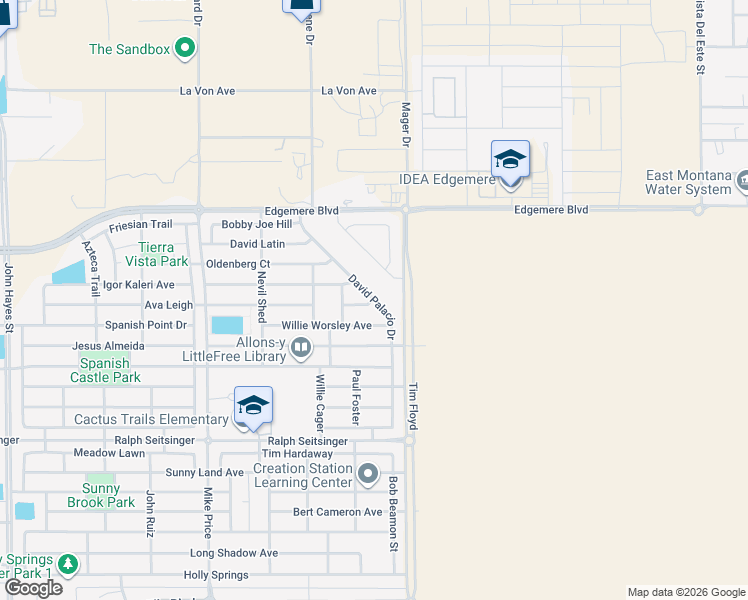 map of restaurants, bars, coffee shops, grocery stores, and more near David Palacio Drive in El Paso