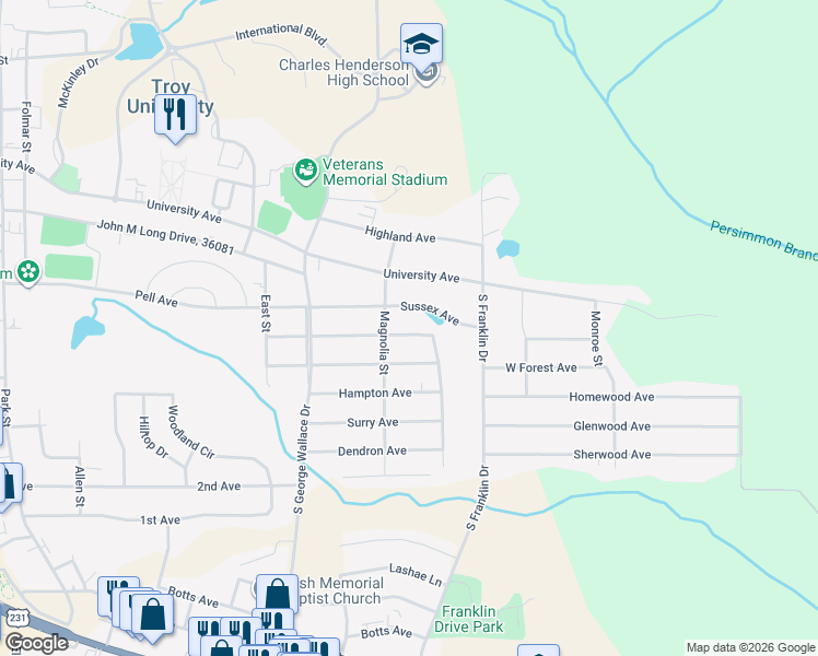 map of restaurants, bars, coffee shops, grocery stores, and more near 200 Sussex Avenue in Troy