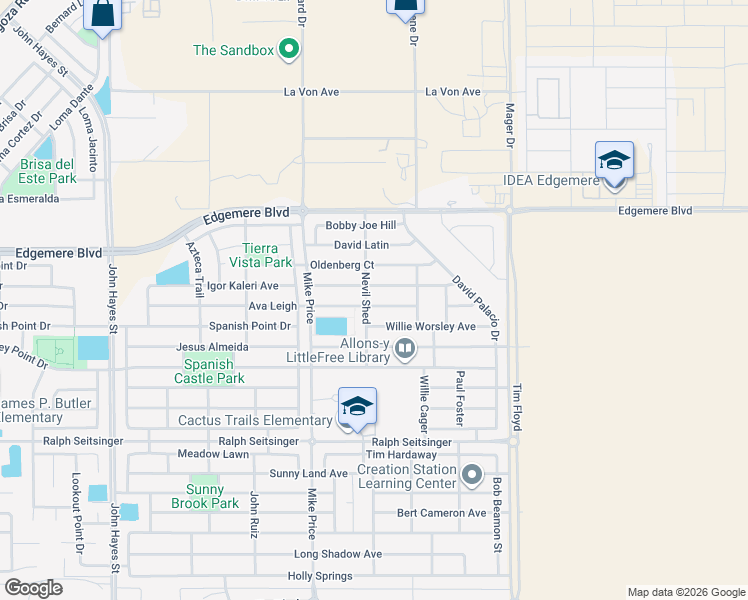 map of restaurants, bars, coffee shops, grocery stores, and more near 14757 Orsten Artis Avenue in El Paso