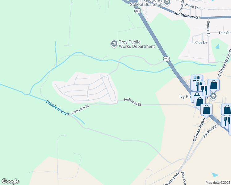 map of restaurants, bars, coffee shops, grocery stores, and more near Hunters Mountain Parkway in Troy