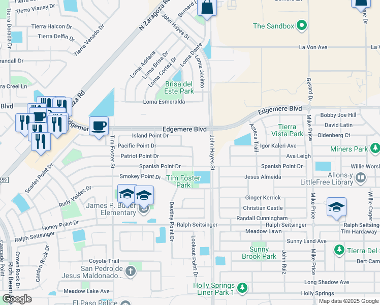 map of restaurants, bars, coffee shops, grocery stores, and more near 3267 Maple Point Drive in El Paso