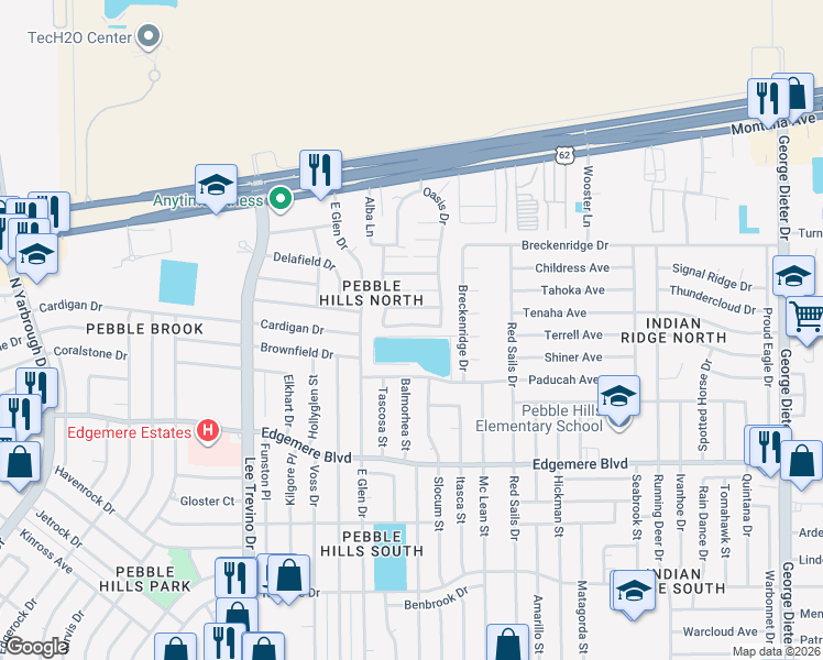 map of restaurants, bars, coffee shops, grocery stores, and more near 11030 Splendor Court in El Paso