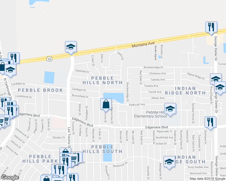 map of restaurants, bars, coffee shops, grocery stores, and more near 11030 Splendor Court in El Paso