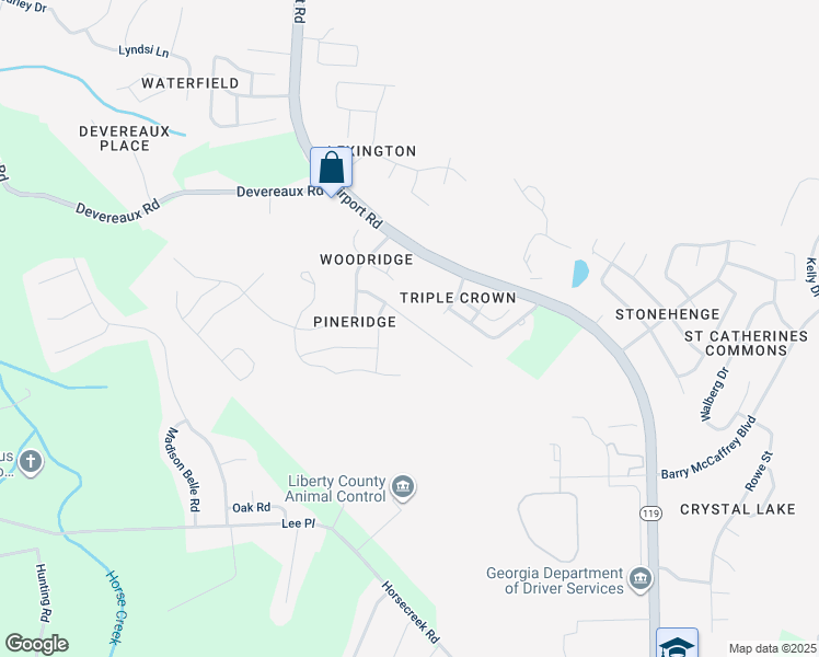 map of restaurants, bars, coffee shops, grocery stores, and more near 1319 Loblolly Drive in Hinesville