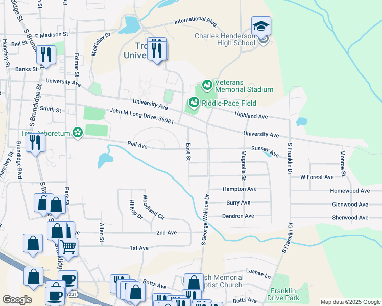 map of restaurants, bars, coffee shops, grocery stores, and more near 501 Pell Avenue in Troy