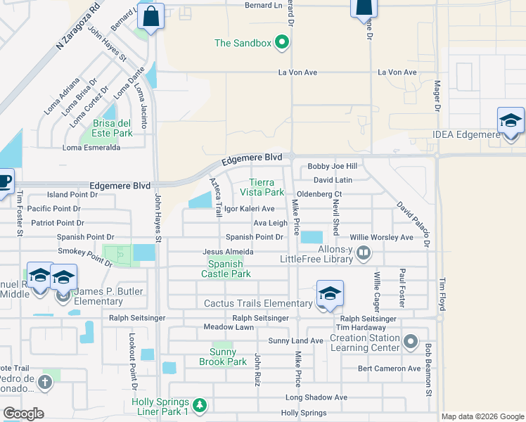 map of restaurants, bars, coffee shops, grocery stores, and more near 3279 Belgian Trail in El Paso