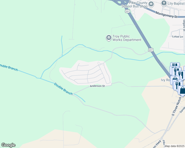 map of restaurants, bars, coffee shops, grocery stores, and more near Quail Run in Troy