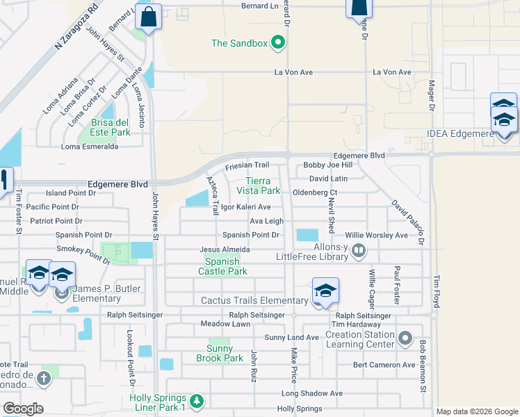 map of restaurants, bars, coffee shops, grocery stores, and more near 3279 Belgian Trail in El Paso
