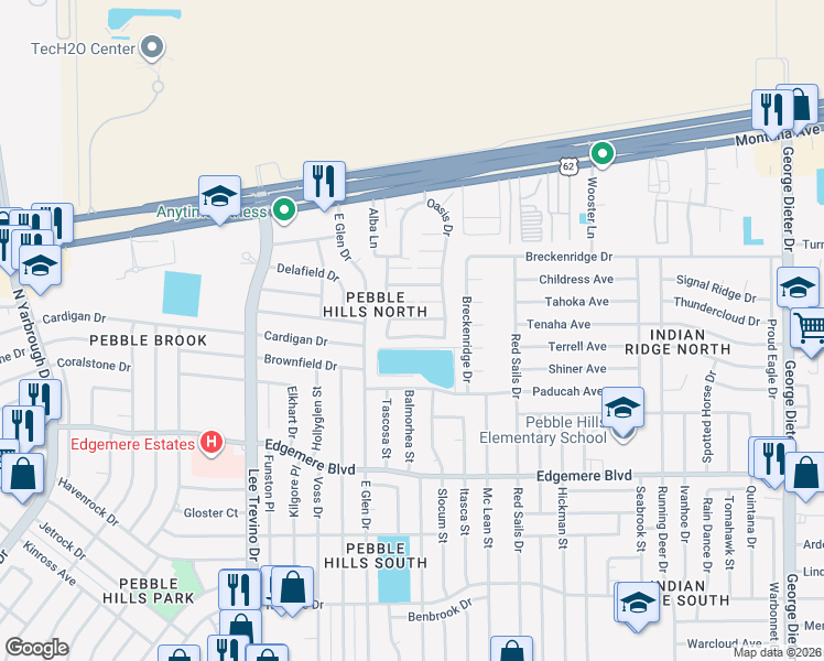 map of restaurants, bars, coffee shops, grocery stores, and more near 11030 Splendor Court in El Paso
