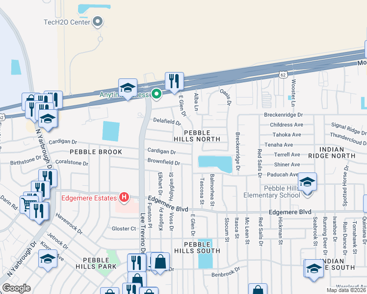 map of restaurants, bars, coffee shops, grocery stores, and more near 10948 Pelhem Road in El Paso