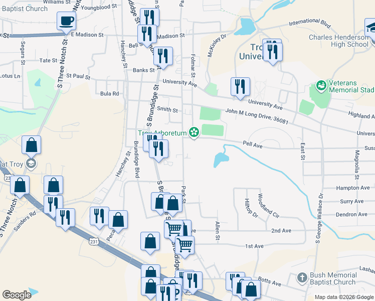 map of restaurants, bars, coffee shops, grocery stores, and more near 904 Park Street in Troy