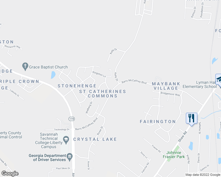 map of restaurants, bars, coffee shops, grocery stores, and more near 2000 Ossabaw Drive in Hinesville
