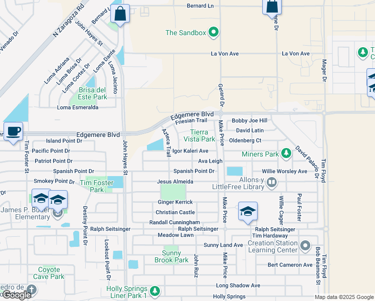 map of restaurants, bars, coffee shops, grocery stores, and more near 14637 Igor Kaleri Avenue in El Paso