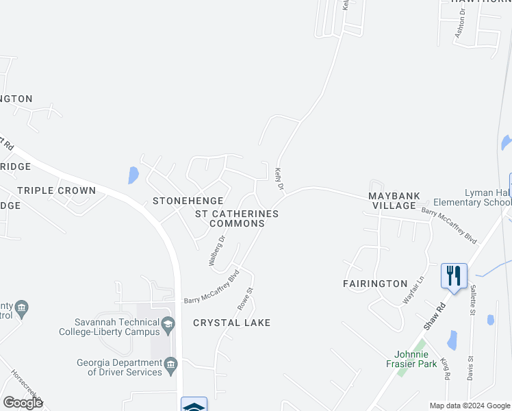 map of restaurants, bars, coffee shops, grocery stores, and more near 2005 Ossabaw Drive in Hinesville