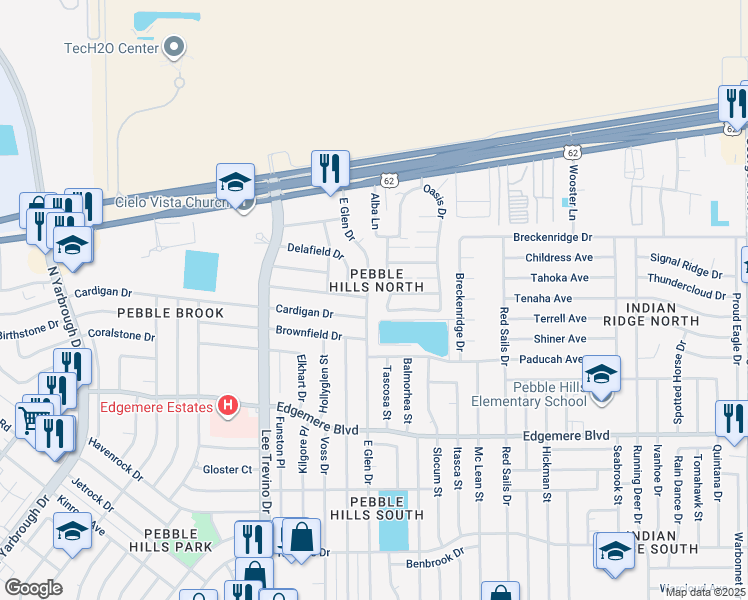 map of restaurants, bars, coffee shops, grocery stores, and more near 3512 East Glen Drive in El Paso