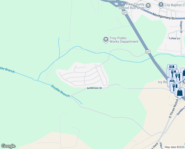 map of restaurants, bars, coffee shops, grocery stores, and more near Quail Run in Troy
