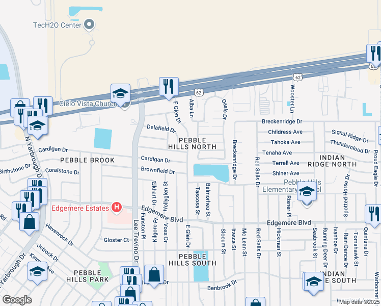 map of restaurants, bars, coffee shops, grocery stores, and more near 3512 East Glen Drive in El Paso