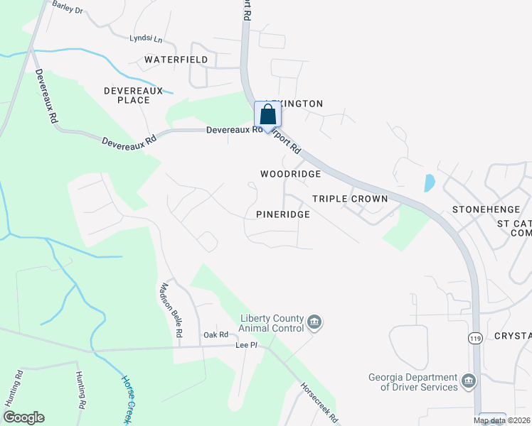 map of restaurants, bars, coffee shops, grocery stores, and more near 1275 Windrow Drive in Hinesville