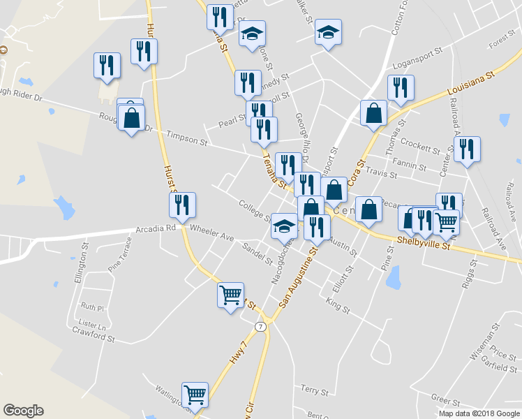 map of restaurants, bars, coffee shops, grocery stores, and more near 212 College Street in Center