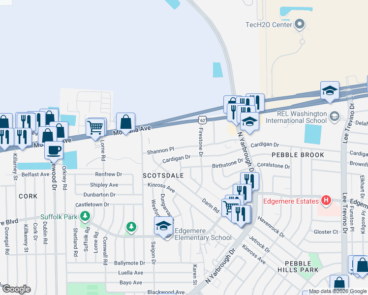 map of restaurants, bars, coffee shops, grocery stores, and more near 10416 Shannon Place in El Paso