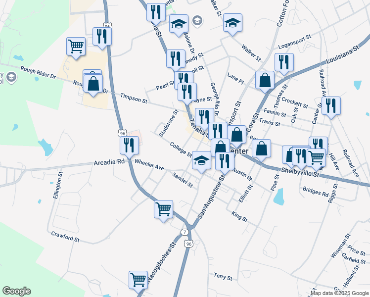 map of restaurants, bars, coffee shops, grocery stores, and more near 212 College Street in Center
