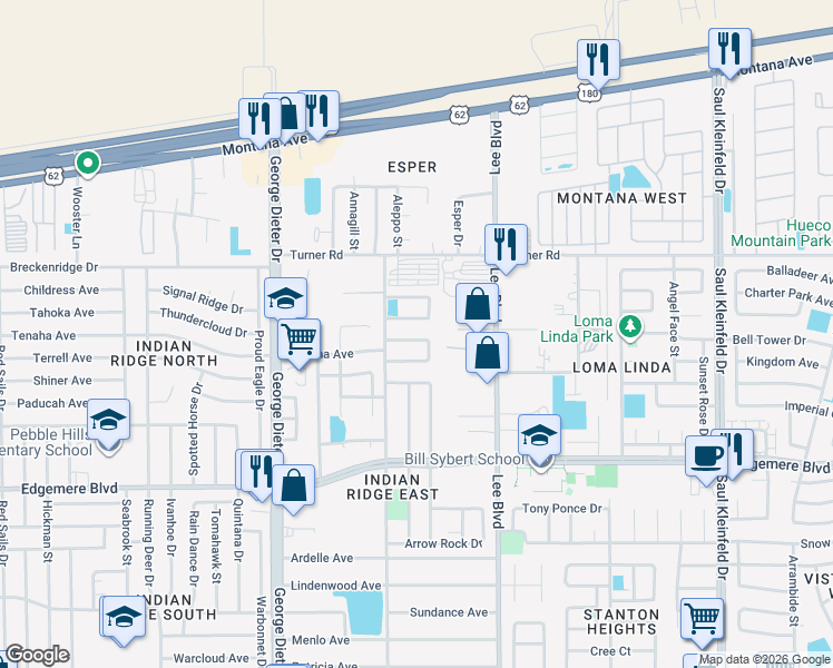 map of restaurants, bars, coffee shops, grocery stores, and more near 11495 Lone Wolf Circle in El Paso