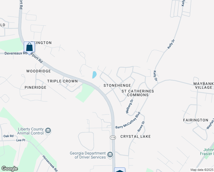map of restaurants, bars, coffee shops, grocery stores, and more near 1824 Lawnwood Drive in Hinesville