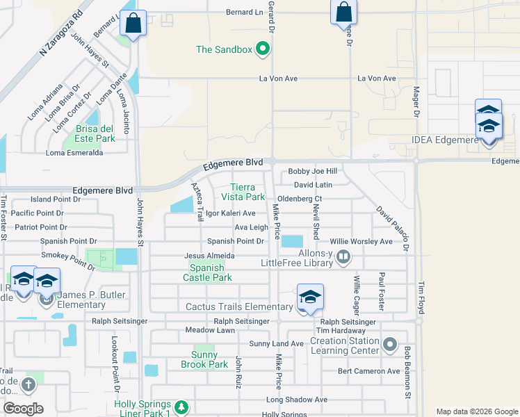 map of restaurants, bars, coffee shops, grocery stores, and more near 14699 Ava Leigh in El Paso