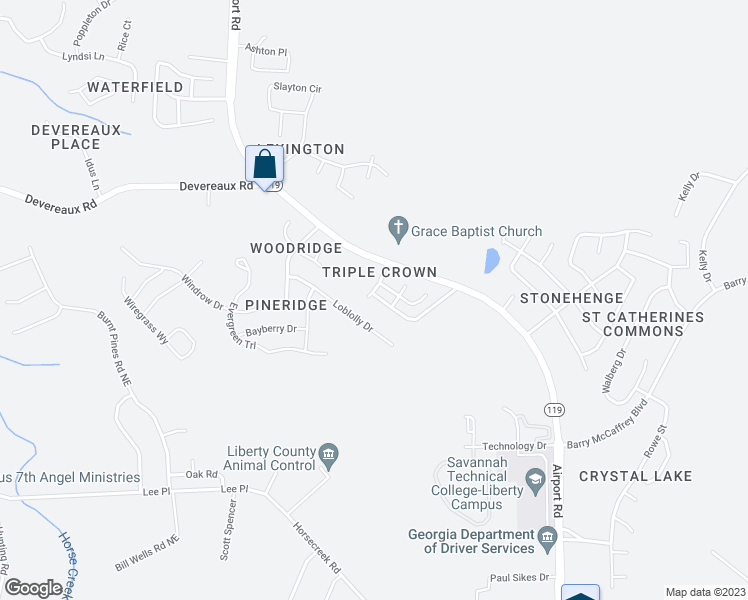 map of restaurants, bars, coffee shops, grocery stores, and more near 110 Kentucky Derby in Hinesville