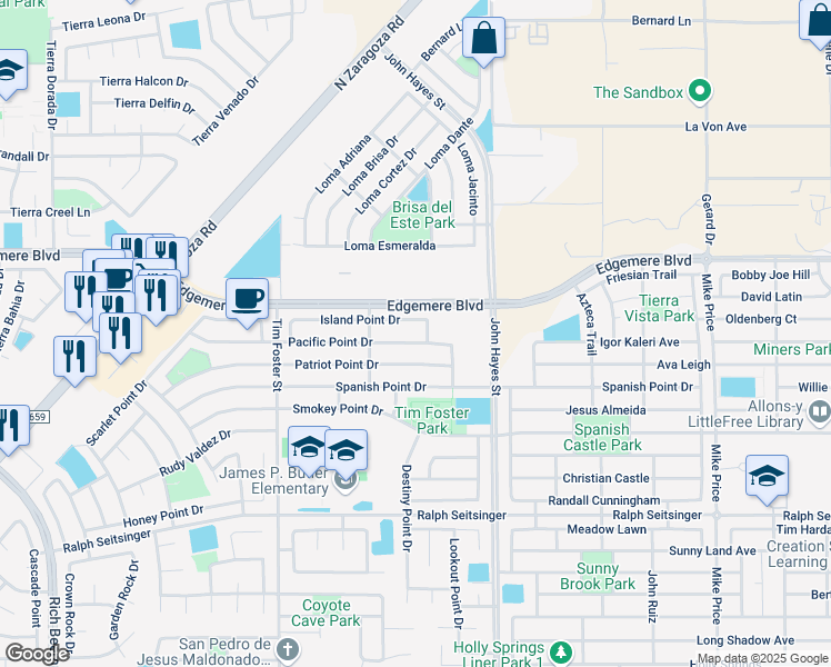 map of restaurants, bars, coffee shops, grocery stores, and more near 14355 Pacific Point Drive in El Paso