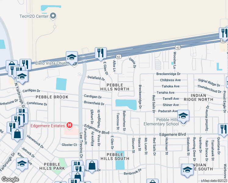 map of restaurants, bars, coffee shops, grocery stores, and more near 3512 East Glen Drive in El Paso