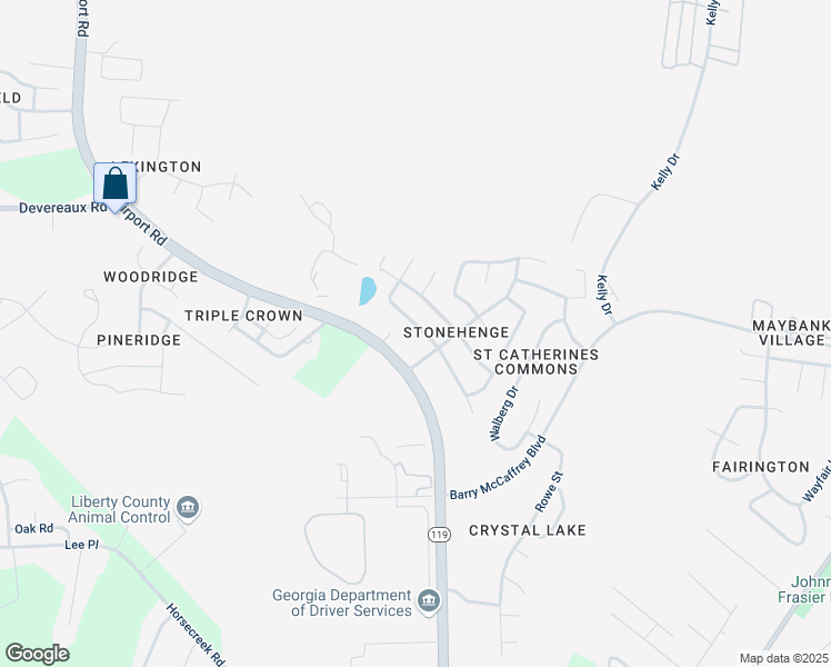 map of restaurants, bars, coffee shops, grocery stores, and more near 1824 Lawnwood Drive in Hinesville