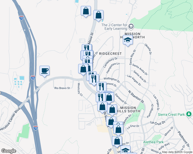 map of restaurants, bars, coffee shops, grocery stores, and more near 4205 Canterbury Dr in El Paso
