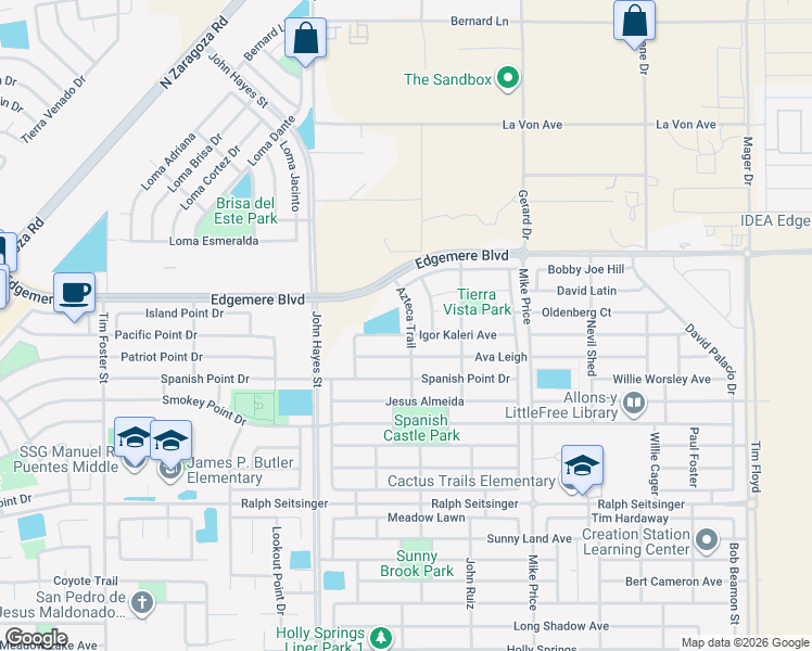 map of restaurants, bars, coffee shops, grocery stores, and more near 3277 Azteca Trail in El Paso