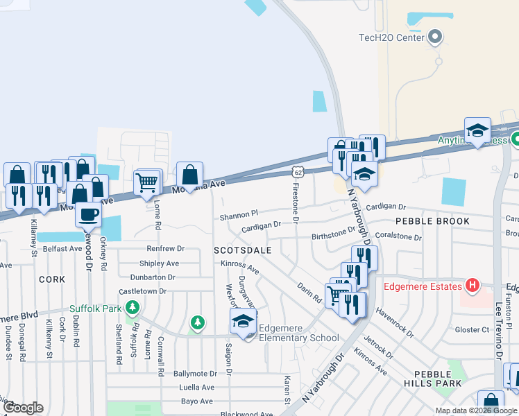 map of restaurants, bars, coffee shops, grocery stores, and more near 10349 Shannon Place in El Paso