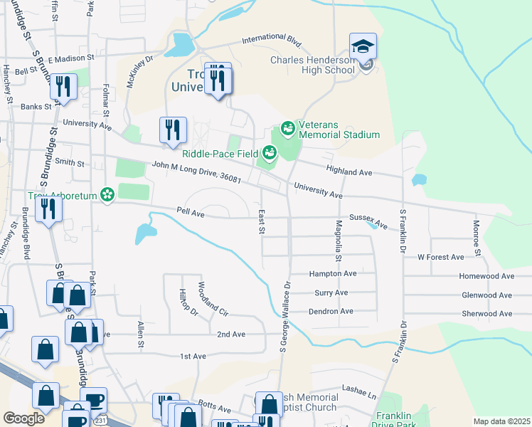 map of restaurants, bars, coffee shops, grocery stores, and more near 501 Pell Avenue in Troy