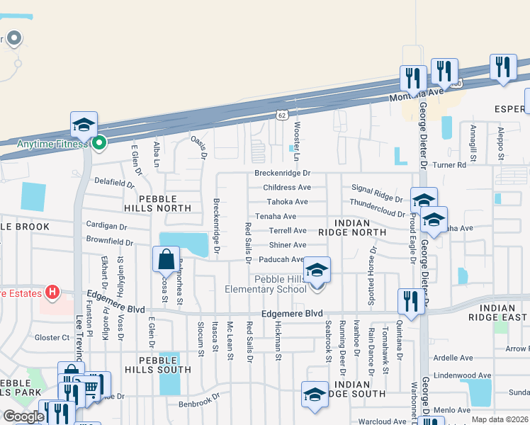map of restaurants, bars, coffee shops, grocery stores, and more near 11117 Tenaha Avenue in El Paso