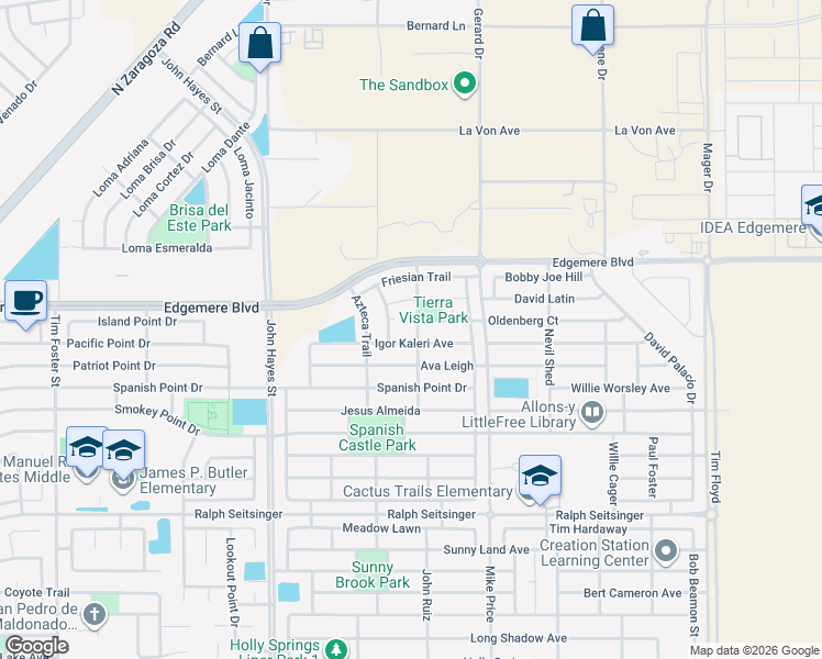 map of restaurants, bars, coffee shops, grocery stores, and more near 3279 Belgian Trail in El Paso