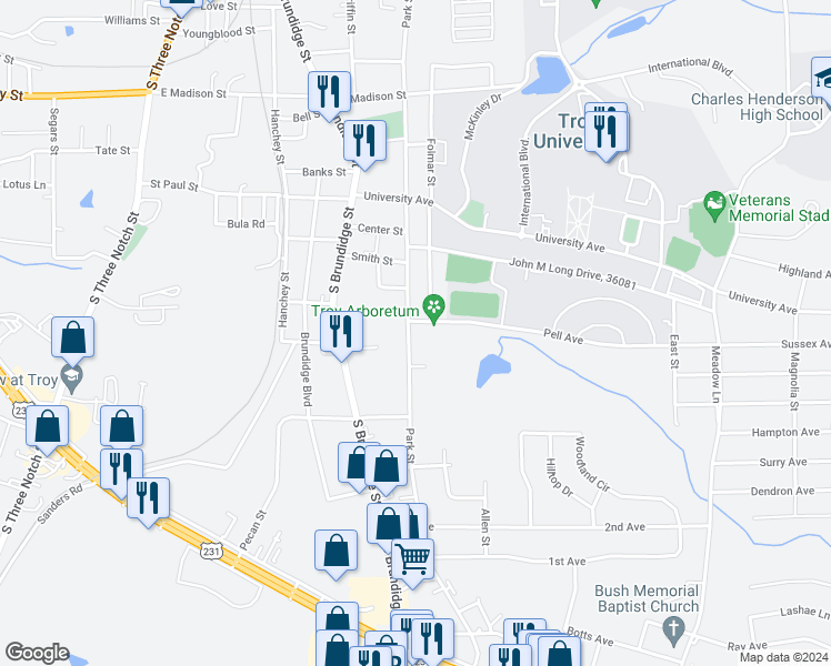 map of restaurants, bars, coffee shops, grocery stores, and more near 904 Park Street in Troy
